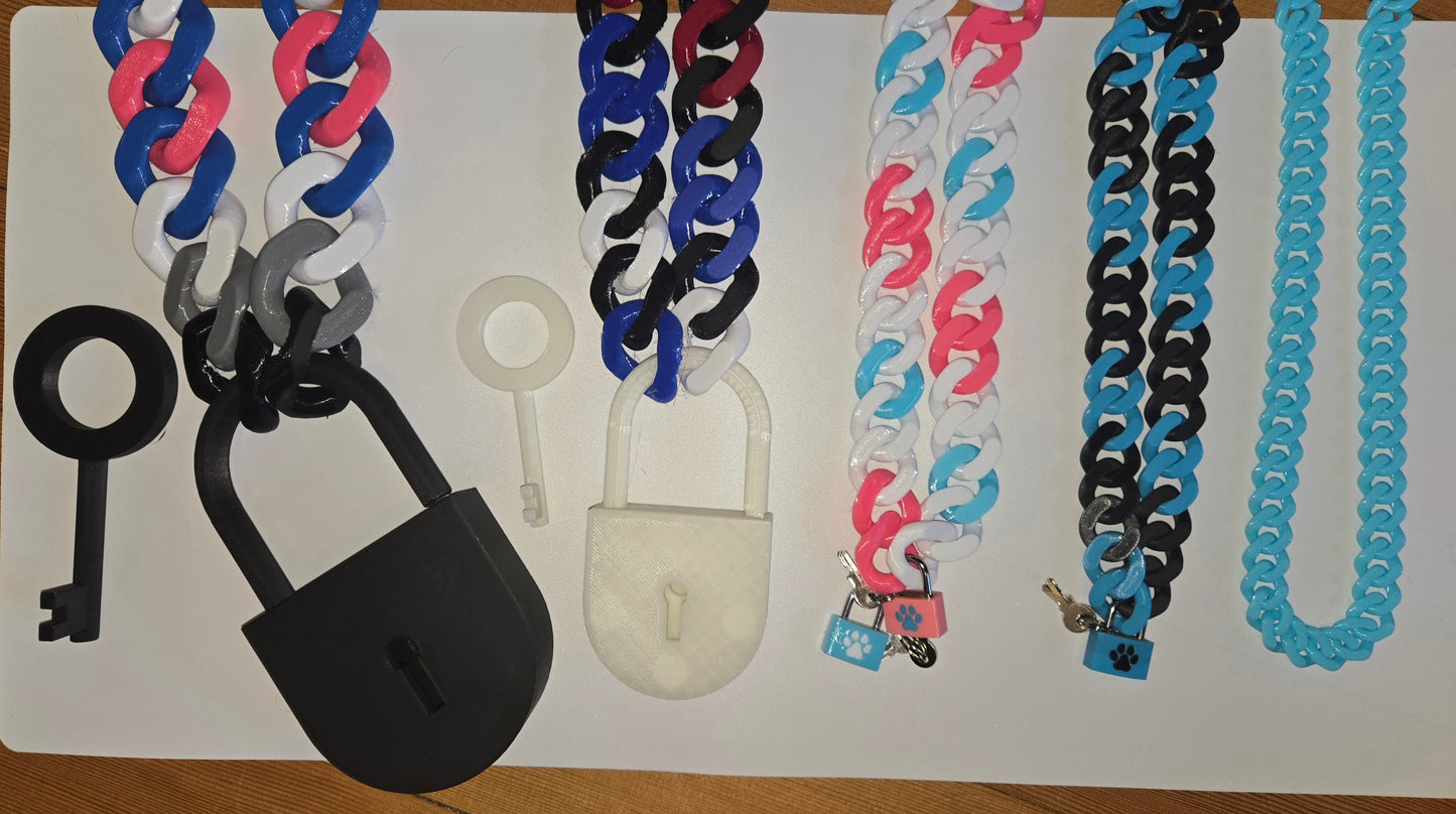 🔗 Multicolor Cuban Chain Necklace/Collar with Matching Padlock – Colorful, Personalized, Durable, & Stylish Pupifer's Paddles