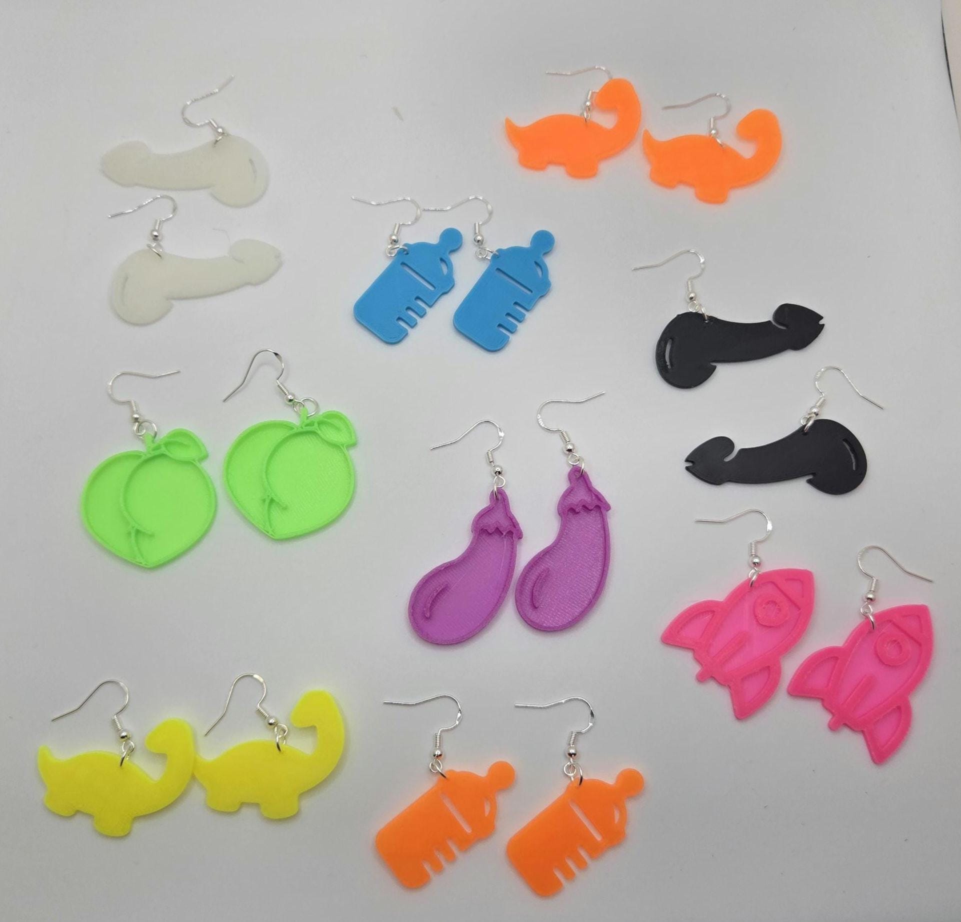 Neon Glow in the Dark Earrings | Festival Rave Jewelry | Quirky Statement Earrings | 3D Printed Plastic Dangle Earrings | Funky Gift Pupifer's Paddles