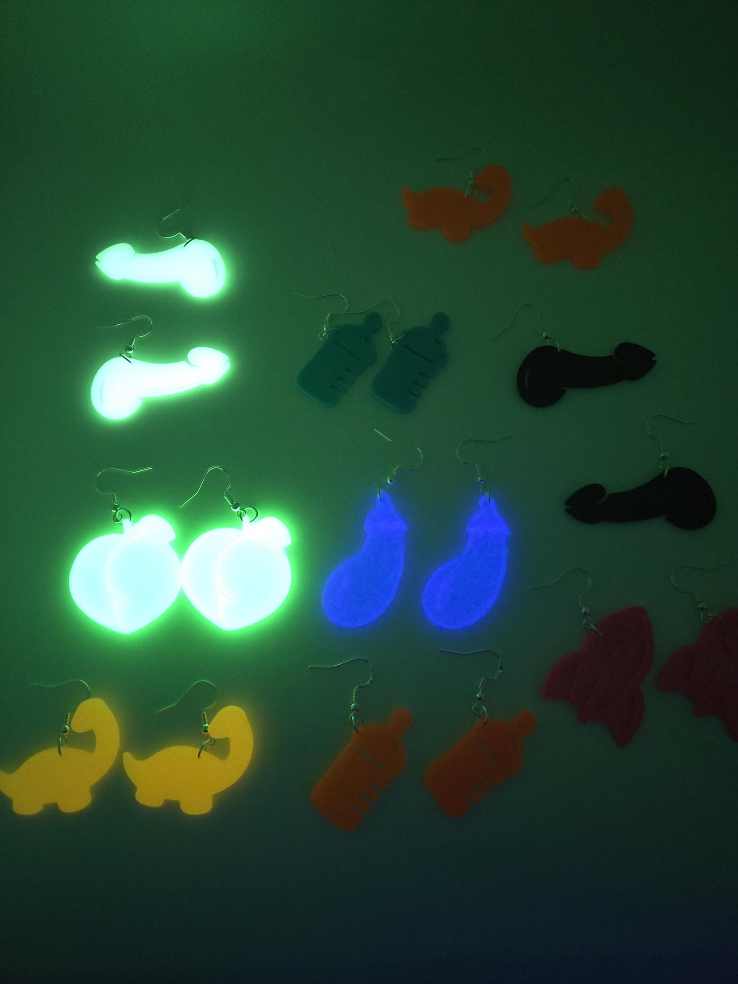 Neon Glow in the Dark Earrings | Festival Rave Jewelry | Quirky Statement Earrings | 3D Printed Plastic Dangle Earrings | Funky Gift Pupifer's Paddles